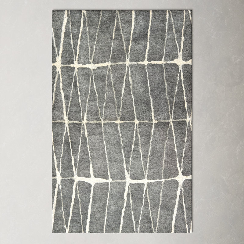 Pete Geometric Handmade Tufted Wool Gray/Cream Area Rug & Reviews